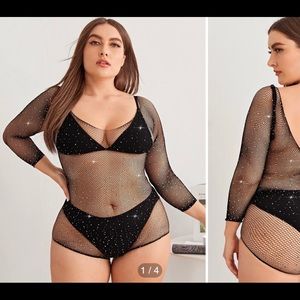 Plus size Rhinestone Fishnet Bodysuit